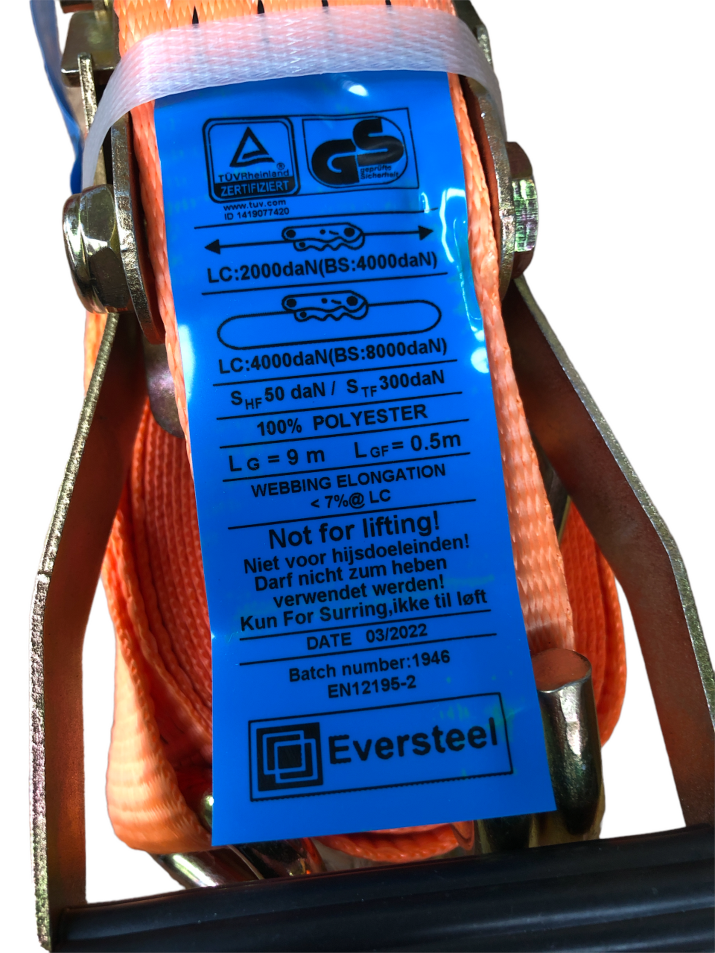 10x Eversteel - Spanband - 2 delig - 5 ton - 9 meter - 50 mm - oranje